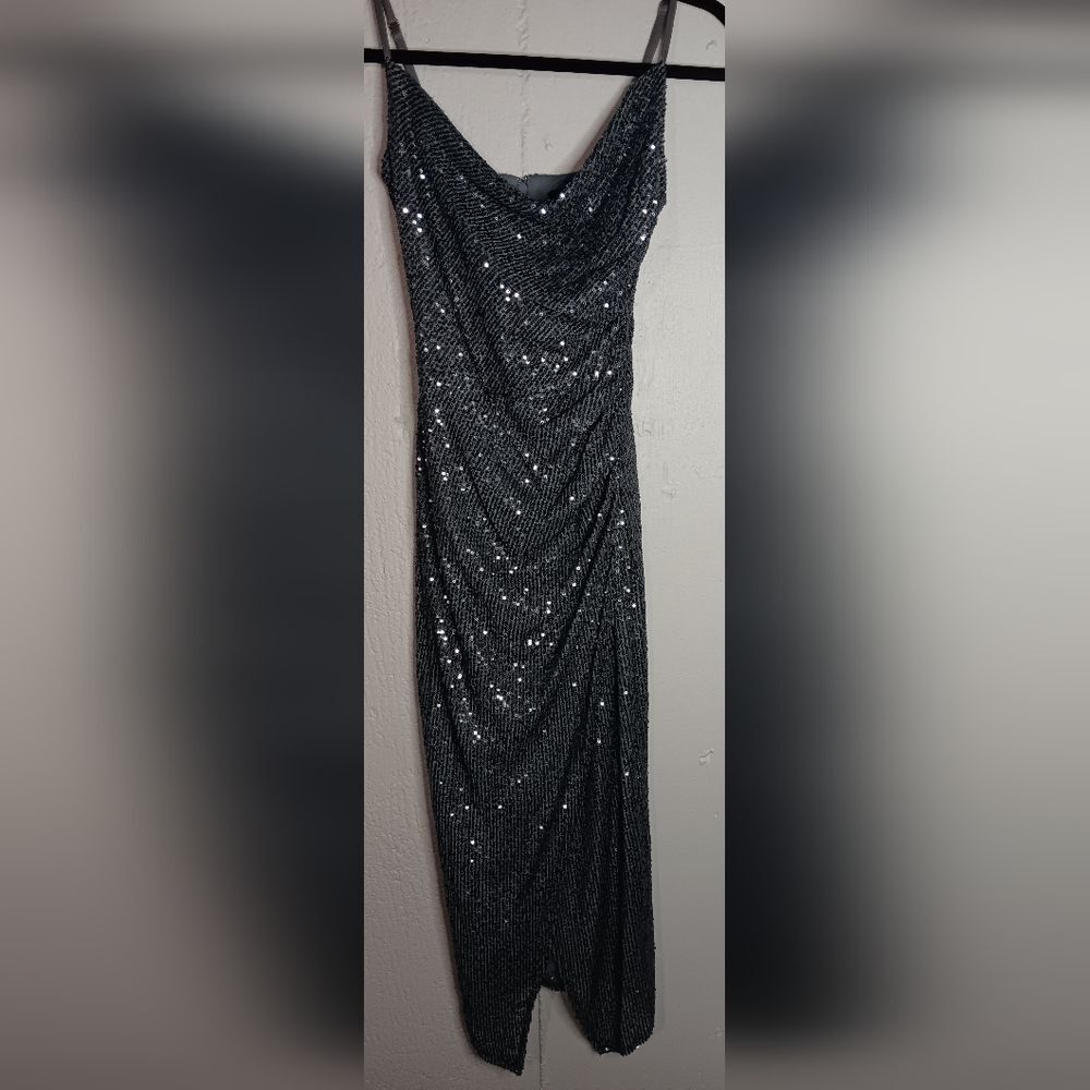Laundry by shelli segal sequin cowl neck w/ rouched side and slit
